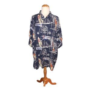 Men's IVY CREW Vintage Navy Nautical Themed Hawaiian Shirt XL
